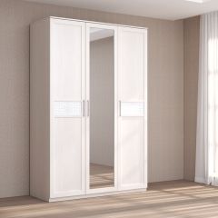Кэт-4 Шкаф 3-х створчатый 1 зеркало (Бодега белая/Экокожа Caiman белый) в Миассе - miass.mebel24.online | фото 1