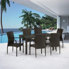 Комплект плетеной мебели T256A/YC379A-W53 Brown (6+1) + подушкина стульях в Миассе - miass.mebel24.online | фото