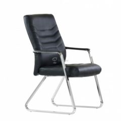 Кресло Barneo K-25 для посетителей и переговорных (хром, черная экокожа) в Миассе - miass.mebel24.online | фото