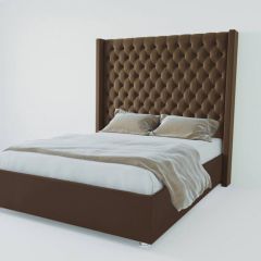 Кровать Версаль ЛЮКС с ПМ 1400 (экокожа коричневая) в Миассе - miass.mebel24.online | фото