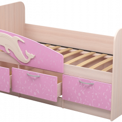 Кровать Дельфин 1,6 (Дуб молочный/фасад - Ламарти розовый) в Миассе - miass.mebel24.online | фото 1