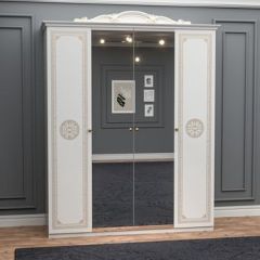 Шкаф 4-х дверный с зеркалами (12.244) Грация (белый/золото) в Миассе - miass.mebel24.online | фото