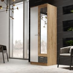 Шкаф Адель 800 с полками (дуб вотан/белый глянец) в Миассе - miass.mebel24.online | фото