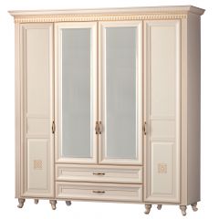 Шкаф для одежды 4-дверный с зеркалом №493 Марлен кремовый белый в Миассе - miass.mebel24.online | фото