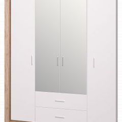 Шкаф для одежды с ящиками 4-х створчатый с зеркалом Люмен 16 в Миассе - miass.mebel24.online | фото