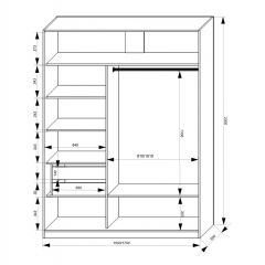 Шкаф-купе 1500 серии NEW CLASSIC K2+K2+B2+PL2(2 ящика+1 штанга+1 полка) профиль «Капучино» в Миассе - miass.mebel24.online | фото 3