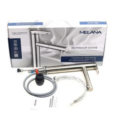 Смеситель д/кухни MELANA-F610303 Stello нерж.сталь, однорычажный, сатин, вытяжной излив в Миассе - miass.mebel24.online | фото 2