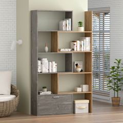 Стеллаж раздвижной (ЛДСП камень темный/дуб крафт золотой) в Миассе - miass.mebel24.online | фото