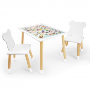 Детский комплект стол и два стула Мишка Rolti Baby с накладкой Алфавит (белая столешница/белое сиденье/береза ножки) в Миассе - miass.mebel24.online | фото 1