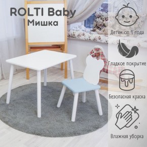 Детский комплект стол и стул «Мишка» Rolti Baby  (голубая столешница/голубое сиденье/белые ножки) в Миассе - miass.mebel24.online | фото