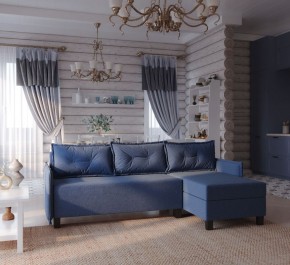 Диван-кровать угловой Киркас синий, ткань рогожка в Миассе - miass.mebel24.online | фото 2