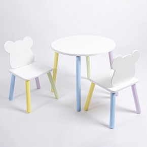 Комплект детский стол КРУГЛЫЙ и два стула МИШКА ROLTI Baby (белая столешница/белое сиденье/цветные ножки) в Миассе - miass.mebel24.online | фото