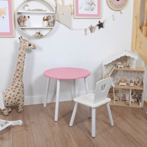 Комплект детский стол КРУГЛЫЙ и стул КОРОНА ROLTI Baby (розовая столешница/белое сиденье/белые ножки) в Миассе - miass.mebel24.online | фото