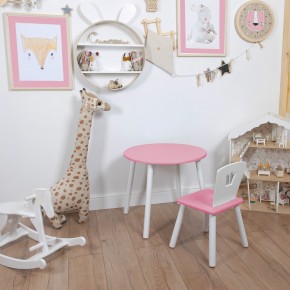 Комплект детский стол КРУГЛЫЙ и стул КОРОНА ROLTI Baby (розовая столешница/розовое сиденье/белые ножки) в Миассе - miass.mebel24.online | фото