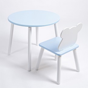 Комплект детский стол КРУГЛЫЙ и стул МИШКА ROLTI Baby (голубая столешница/голубое сиденье/белые ножки) в Миассе - miass.mebel24.online | фото