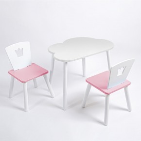 Комплект детский стол ОБЛАЧКО и два стула КОРОНА ROLTI Baby (белая столешница/розовое сиденье/белые ножки) в Миассе - miass.mebel24.online | фото