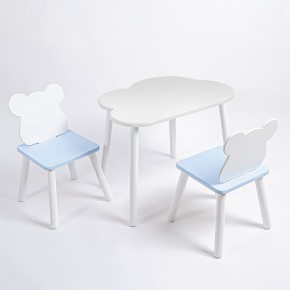 Комплект детский стол ОБЛАЧКО и два стула МИШКА ROLTI Baby (белая столешница/голубое сиденье/белые ножки) в Миассе - miass.mebel24.online | фото