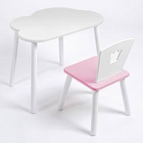 Комплект детский стол ОБЛАЧКО и стул КОРОНА ROLTI Baby (белая столешница/розовое сиденье/белые ножки) в Миассе - miass.mebel24.online | фото