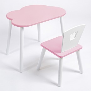 Комплект детский стол ОБЛАЧКО и стул КОРОНА ROLTI Baby (розовая столешница/розовое сиденье/белые ножки) в Миассе - miass.mebel24.online | фото