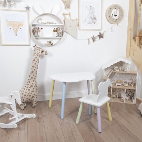 Комплект детский стол ОБЛАЧКО и стул МИШКА ROLTI Baby (белая столешница/белое сиденье/цветные ножки) в Миассе - miass.mebel24.online | фото