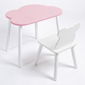 Комплект детский стол ОБЛАЧКО и стул МИШКА ROLTI Baby (розовая столешница/белое сиденье/белые ножки) в Миассе - miass.mebel24.online | фото 1