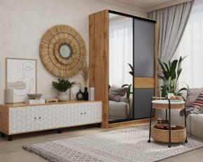 Шкаф-купе SLIM 2-х дверный BS15-6.ZD с зеркалом (дуб вотан/белый/темно-серый/черный муар) в Миассе - miass.mebel24.online | фото 3