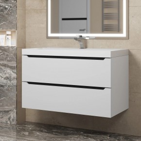 Тумба под раковину Uperwood Tanos 90 см, подвесная, белая/графит в Миассе - miass.mebel24.online | фото